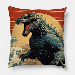 Wave and Godzilla Pillow