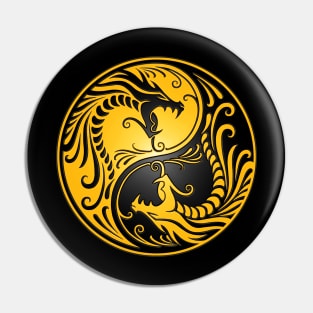 Yellow and Black Yin Yang Dragons Pin