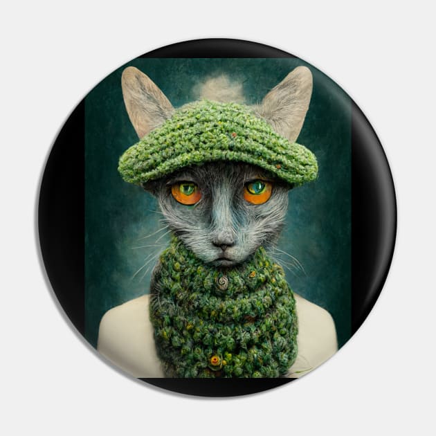 Winter Cat Portrait, Cute Cat Wearing knitted Hat Thanksgiving Christmas Pin by GIFTGROO