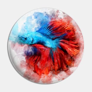 Blue Betta Fish with Red Tail watercolor Pin