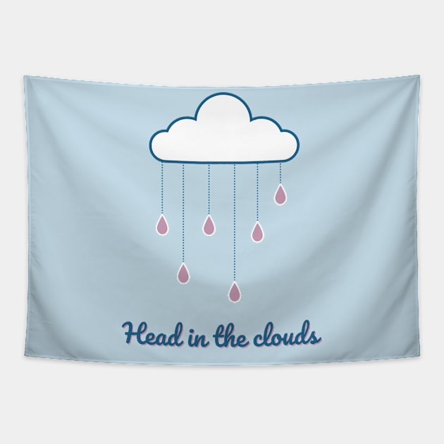 Head in the clouds baby blue cute cloud rain hearts Tapestry by From Mars