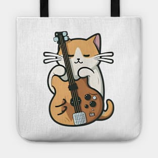 Cat Holding Bass Guitar Tote