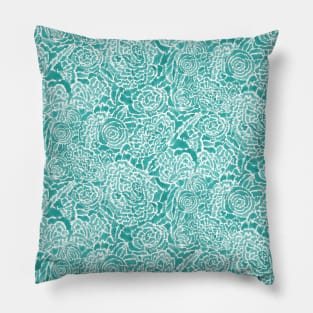 Turquoise Brushed Flowers Pillow