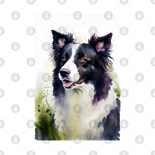 Watercolor Border Collie Portrait by designs4days