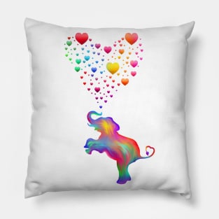 Colorful Elephant with Rainbow Heart Bubbles Pillow