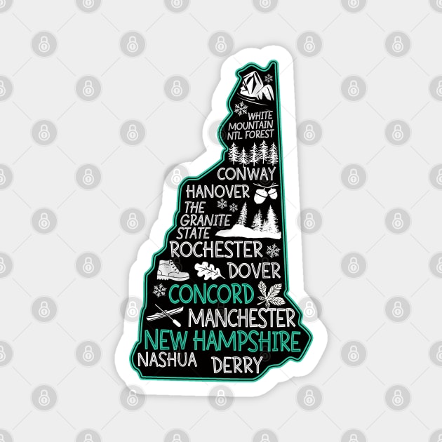 New Hampshire Concord cute map Conway Hanover Rochester Dover Manchester Nashua Derry The Granite State Magnet by BoogieCreates