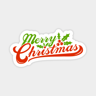 Retro Merry Christmas Typography Holly Magnet