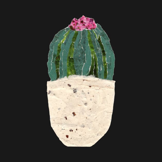 Cactus with pink flower collage by JenPolegattoArt