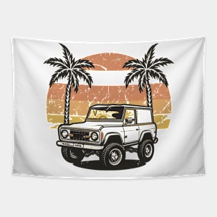 Bronco Palm Trees Beach Retro Tapestry