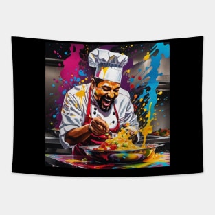 Colorful artsy design of Chef Fun Tapestry