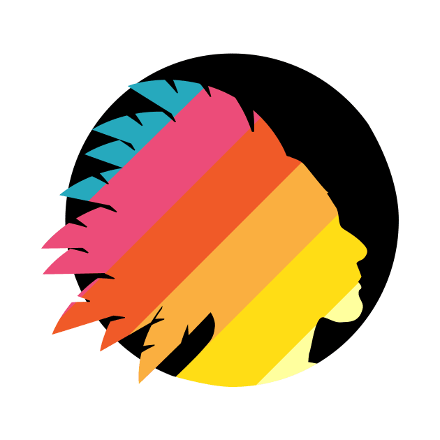 Colorful North American Native silhouette with feather headdress by JDawnInk