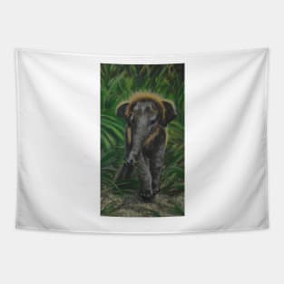 Baby Elephant in the tall grass Tapestry