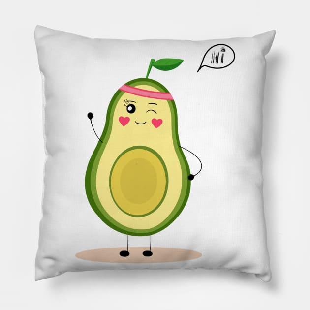 Avocardio, cartoon avocado character, cute avocado, funny food, vegan fun Pillow by PrimeStore