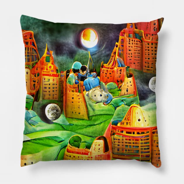 City in Moon Art Pillow by Designso