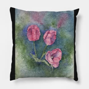 Three Pink Tulips Watercolor Batik Pillow