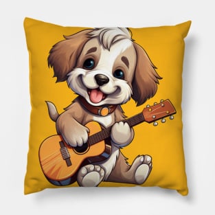 Doggy playing on Guitar Pillow