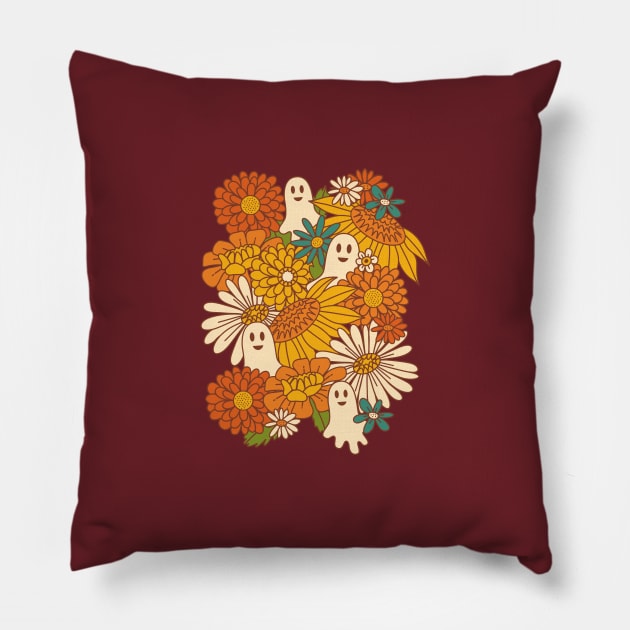 70s Boo Floral - Harvest Pillow by latheandquill
