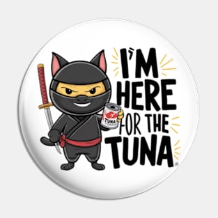 One design features a sneaky ninja cat with a katana in one hand and a can of tuna in the other. (7) Pin