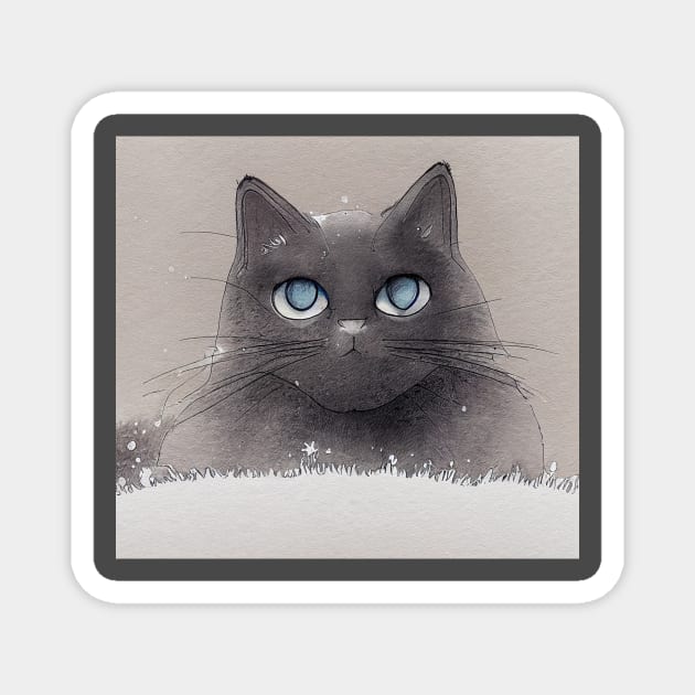 Blue Eyed Gray Cat in Snow Magnet by fistikci