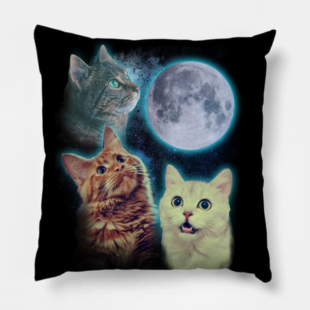 Three cats moon Pillow by ursulalopez