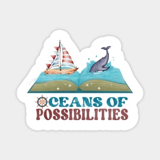 oceans of possibilities whale with book Magnet