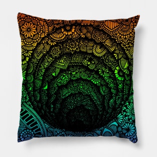 Zentangle Endless Hole with rainbow background Pillow