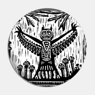 Mothman Woodcut Pin