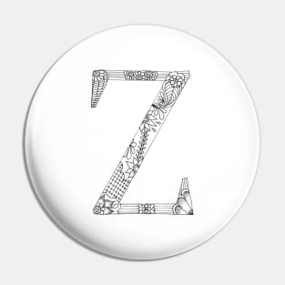 Henna Alphabet Z / Henna Letter Z - Black Henna Line Art Pin