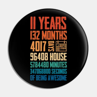 11 Years Old 11th Birthday Retro Vintage Pin