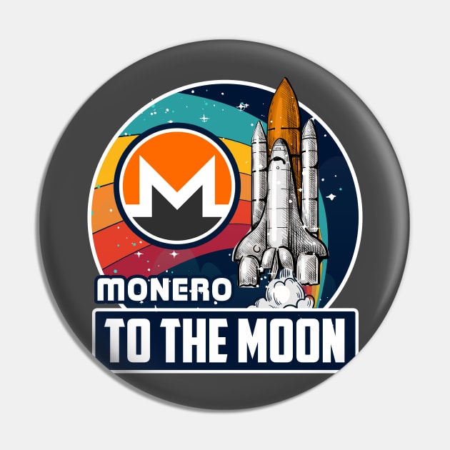 Monero to the Moon Digital Crypto BTC Retro Spaceship Pin by TheBeardComic