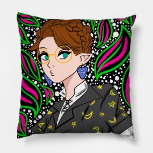 the magic elf in kawaii patterns of night Pillow