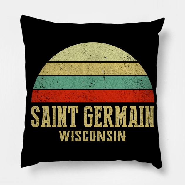 Saint Germain Wisconsin Vintage Retro Sunset Pillow by Curry G