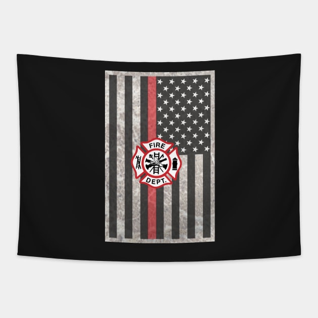 Firefighter Gifts, Thin Red Line Flag with Emblem Tapestry by 3QuartersToday