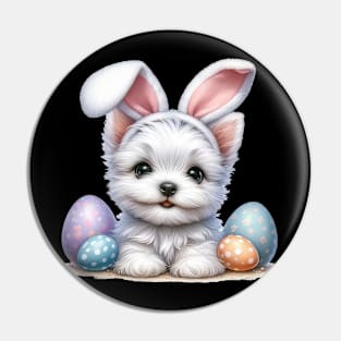 Puppy West Highland White Terrier Bunny Ears Happy Easter Day Pin