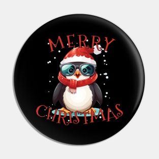 Cute litte christmas penguin with glasses and scarf Pin