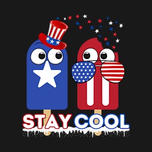 Stay Cool 4th July Popsicle Shirt Boys Men USA Flag American T-Shirt