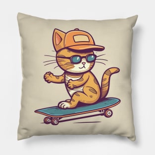 Funny cat on skateboard Pillow