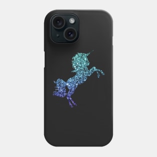 Dark Teal and Blue Ombre Faux Glitter Unicorn Phone Case