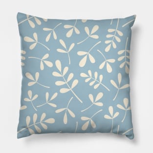 Assorted Leaf Silhouettes Cream on Blue Pillow