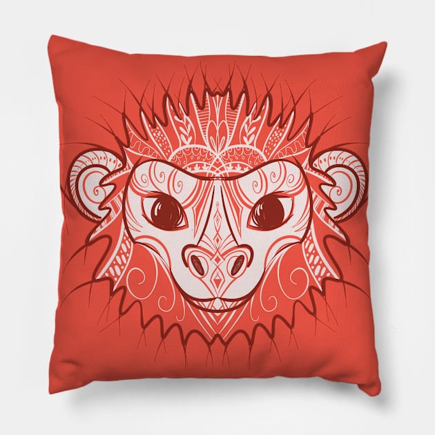 Monkey - Chinese Zodiac - Animal Drawing Pillow by Red Fody