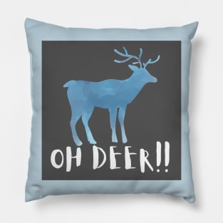 Let it Snow and Oh Deer print winter gray and  blue Pillow