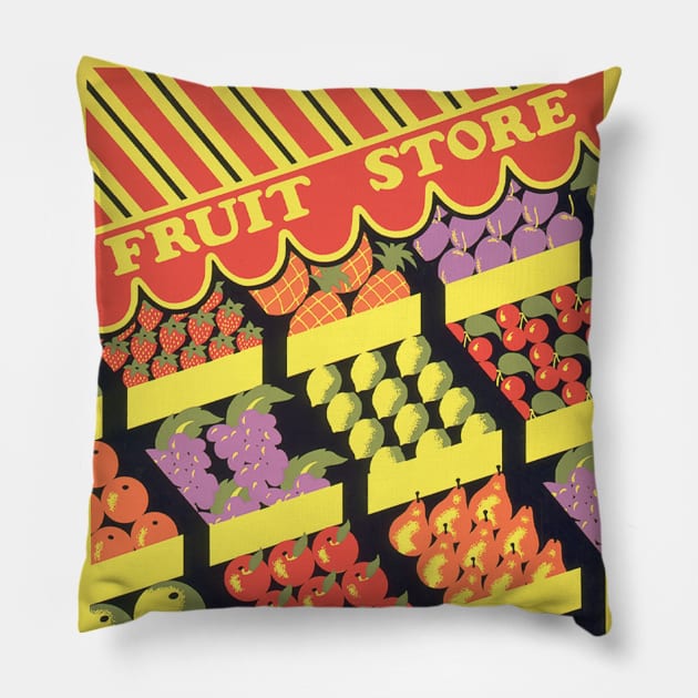 Fruit store (1936) vintage poster by Federal Art Project Pillow by WAITE-SMITH VINTAGE ART