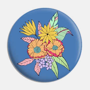 Colorful tropical flowers in blue Pin