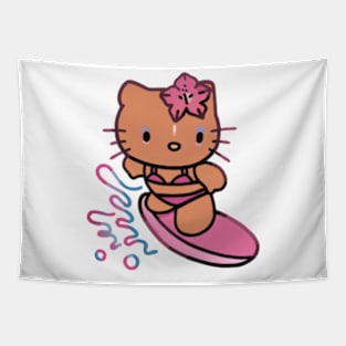 Cute Brown Cat Surfing (Summer) Tapestry