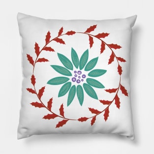 Folk Art Poinsettia Wreath Pillow