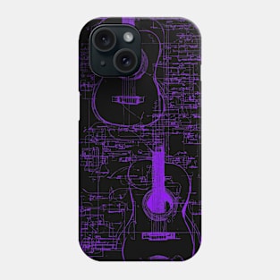 Purple Neon Da Vinci Acoustic guitar blueprint Phone Case