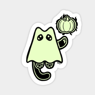 Little Ghost Cat with a Pumpkin Magnet