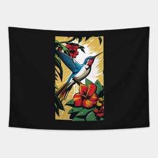 Hummingbird Vibrant Tropical Flower Tall Retro Vintage Digital Pop Art Portrait Tapestry