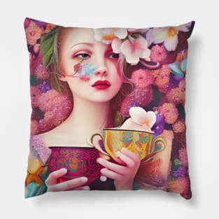Enchanting and dreamy Flower girl drink Tea Pillow