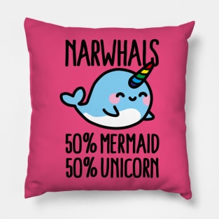 Narwhals 50% mermaid 50% unicorn Pillow